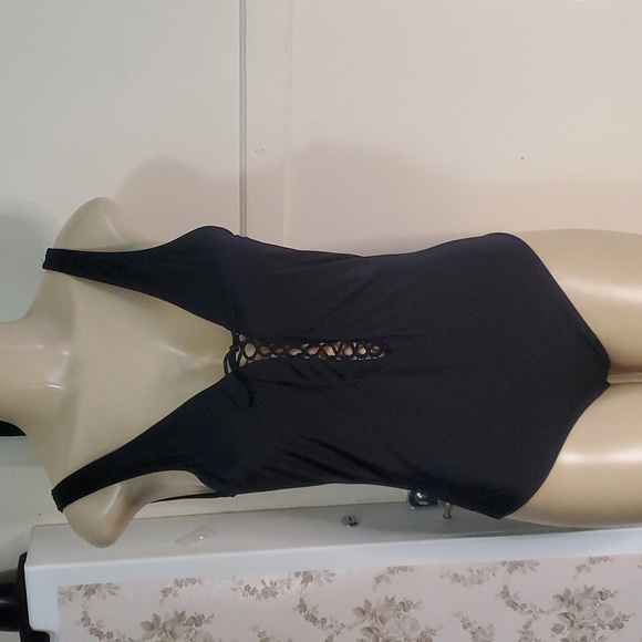 Pour Moi Black Lace-Up Front One Piece Swimsuit Size Uk 16 US 12 - Picture 1 of 9